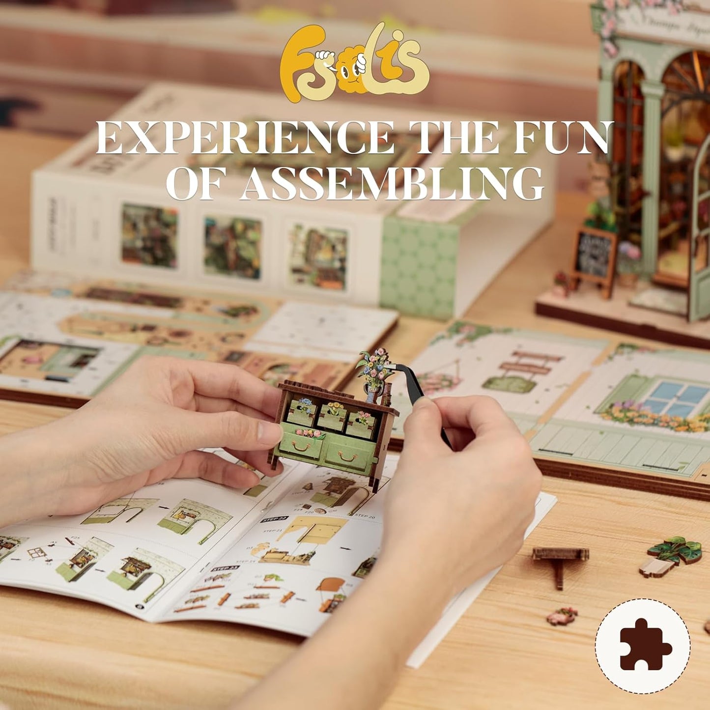 Fsolis Book Nook Kit, DIY Bookshelf Miniature Kit for Adults Tiny House 3D Puzzles Booknook Flower Shop Craft Gifts for Women Teenagers Book Lovers (Champs-Élysées Florist)