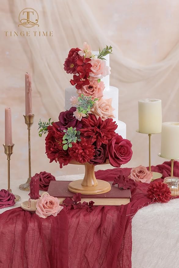 TINGE TIME Fake Flowers Artificial Flowers Peonies Bulbous Chrysanthemum Daisy Hydrangea Sunflower Violets Dahlia Daffodils Epiphyllum Orchid Cherry Blossom Camellia Leyaron (Burgundy)