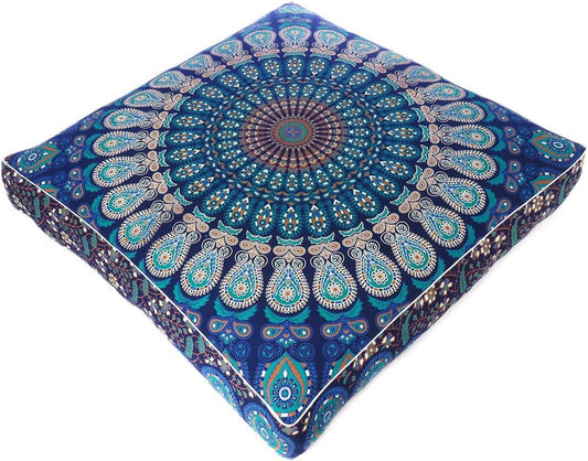 Eyes of India - Mandala Floor Pillow Cover Meditation Cushion Seating Throw Hippie Round Colorful Decorative Bohemian Indian Pouf Ottoman Handmade Cover ONLY (Dark Blue-1, 35" x 35")