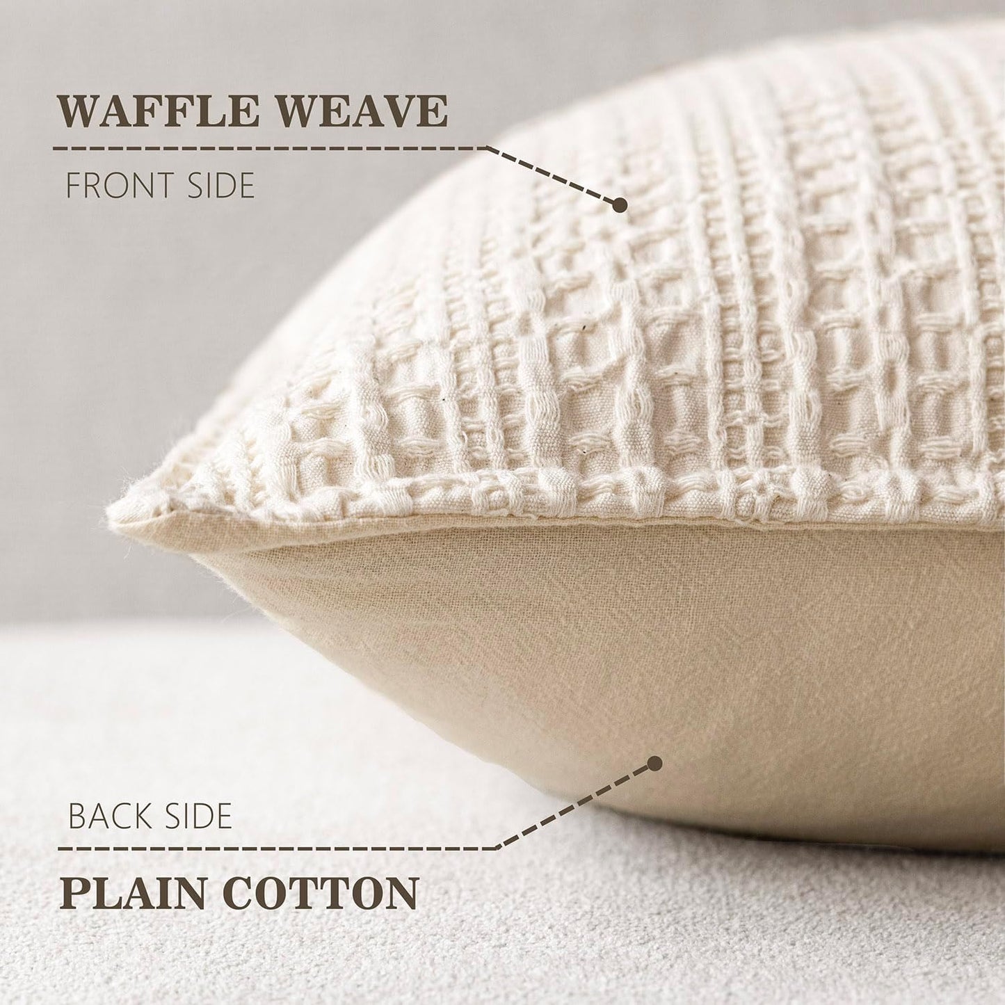 Foindtower Set of 2 Decorative Cotton Waffle Weave Lumbar Throw Pillow Covers Euro Shams Cushion Covers Accent European Pillowcase For Bed Couch Bedroom Living Room Home Decor 12×20 Inch Natural Beige