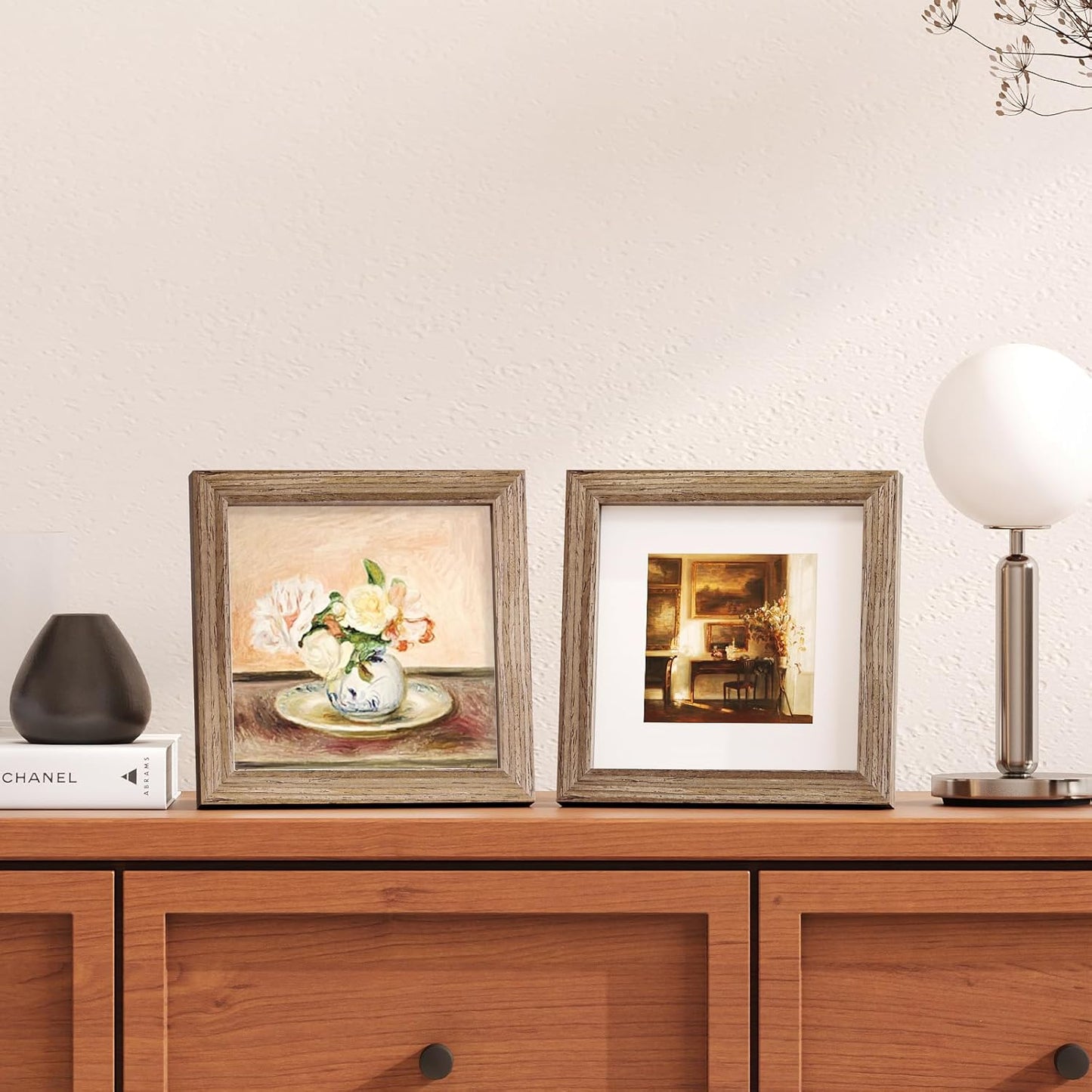 KINLINK 6x6 Picture Frame, Brown Square Solid Wood Frames for Pictures 4x4 with Mat or 6x6 without Mat, Wall and Tabletop Display Photo Frames Brown Wood 4 Pack