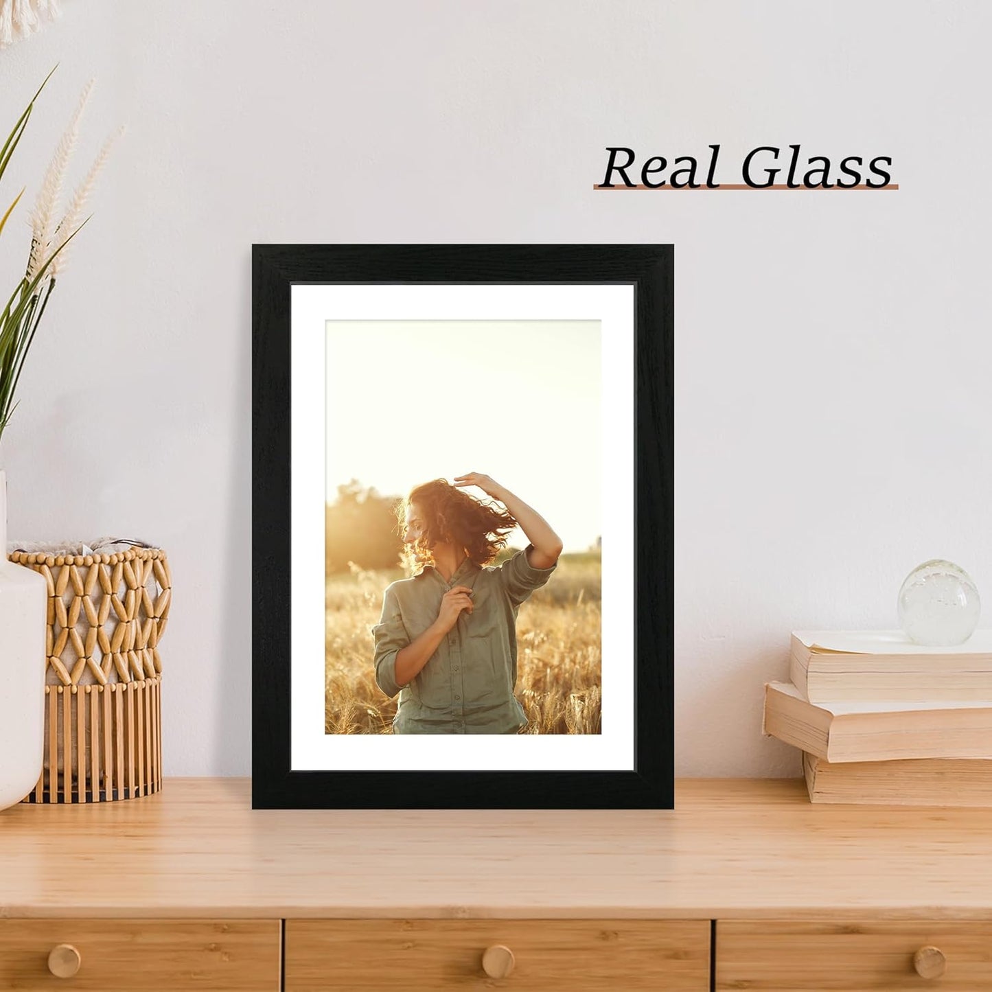 iRahmen 10x14 Picture Frame Set of 4 with Tempered Glass, Display 8x12 Picture with Mat or 10 x 14 Without Mat, Mixed Color Wood Photo Frames for Wall Mounting