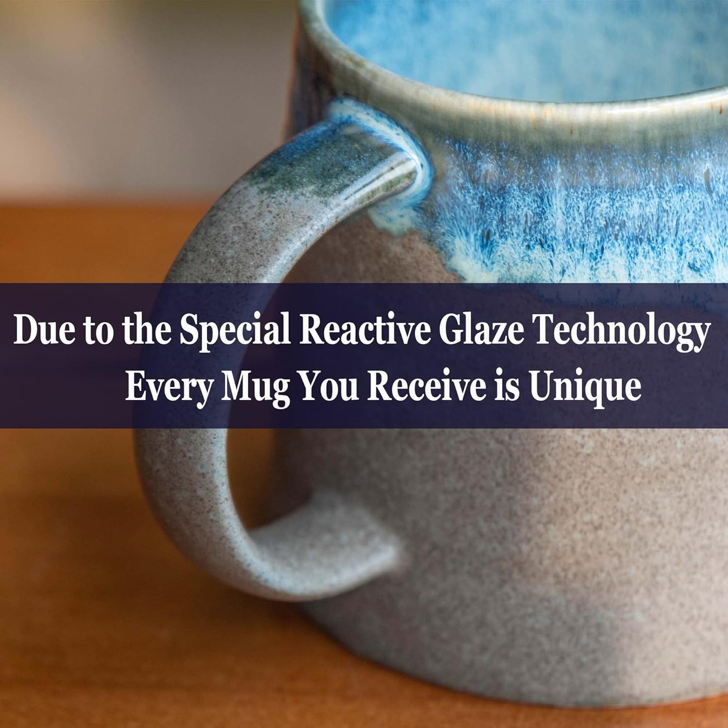 Large Ceramic Coffee Mugs, Handmade Pottery Mug, Tea Cups with Handle for Office and Home, 16 oz, Dishwasher and Microwave Safe (Blue Grey)