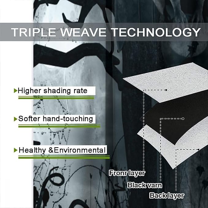 Gothic Blackout Curtains, Halloween Creepy Horror Gargoyles Bat Pumpkin Skeleton Pattern Drapes Window 2 Panel Rod Pocket Curtain for Bedroom Living Room Decor 26" W X 84" L