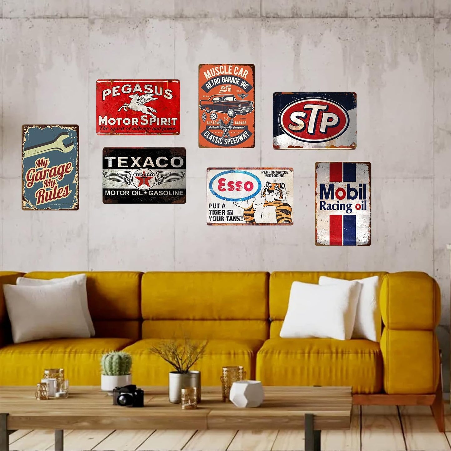 Garage Signs For Men - 7 Pcs Vintage Metal Tin Signs Retro Garage Signs For Men Wall Decorations Old Car Shop Posters Oil And Gas Station Sign Man Cave Decor 8×12 Inch（7pcs）