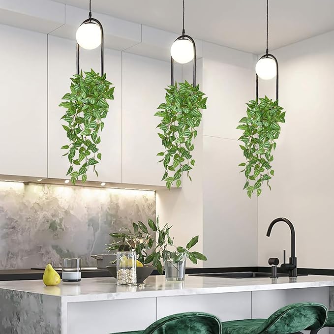 DILATATA Fake Hanging Plants Artificial Hanging Plants 22" Faux Peperomia Hanging Leaves Plants for Wall Shelf Home Indoor Outdoor Decor - 5 Pack