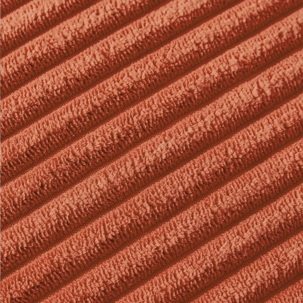 Fancy Homi Pack of 2 Burnt Orange Decorative Throw Pillow Covers 22x22 Inch with Pom-poms for Couch Bed Living Room, Soft Corduroy Solid Square Cushion Case 55x55 cm, Farmhouse Boho Home Decor