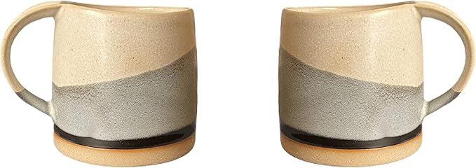 Well Covered & Green Original Day Glazed Ceramic Coffee Mug Set - 2 Vintage Japanese Style Cappucino Coffee Mugs - Stoneware Mug & Matcha Cup Gift Set - 2 x White, 12oz