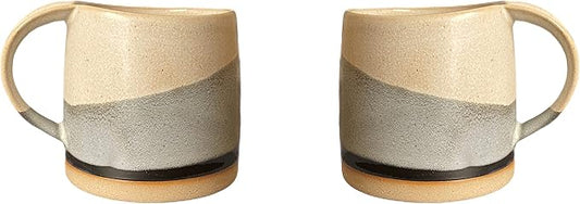 Well Covered & Green Original Day Glazed Ceramic Coffee Mug Set - 2 Vintage Japanese Style Cappucino Coffee Mugs - Stoneware Mug & Matcha Cup Gift Set - 2 x White, 12oz