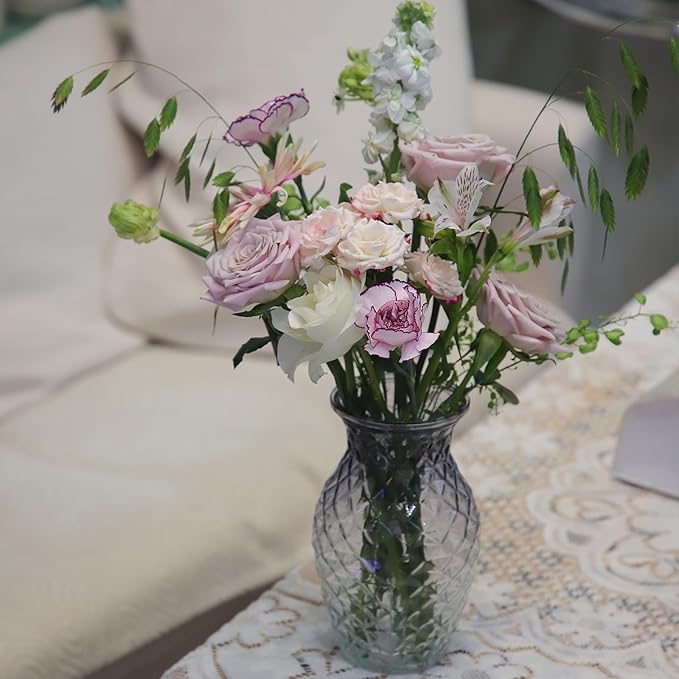 Vase for Flowers Small Glass Vases for Home Decor Table Centerpieces Living Room Bedroom Bookshelf Kitchen Modern Office Wedding Decoration Vintage Flower Vases Grey White