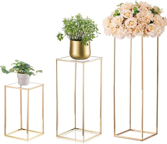 Sziqiqi Wedding Centerpieces for Tables Tall Metal Flower Stand Decorations for Weddings Party Gold Floor Geometric Vases for Events Reception Set of 3 (S+M+L, Gold)