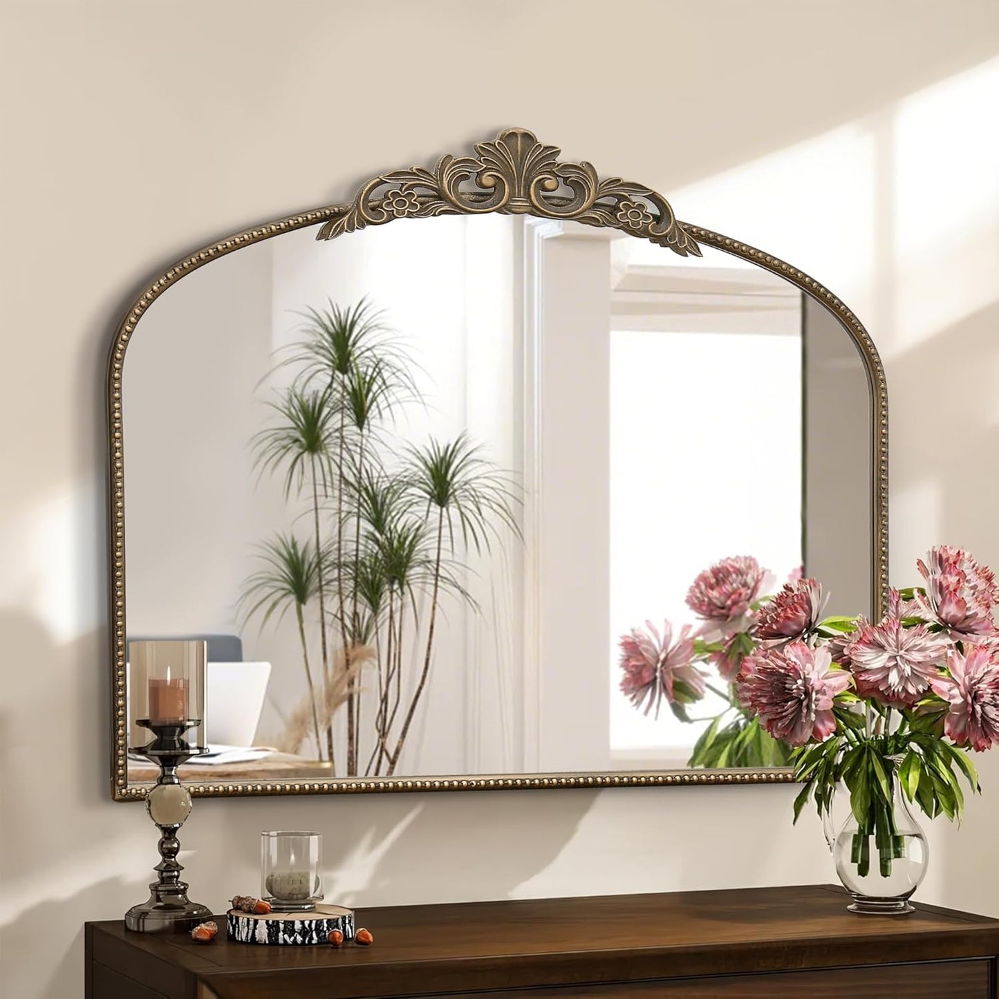 Micasso Large Antique Gold Mirror: 29"x 36" French Baroque Arched Mirror - Traditional Ornate Vintage Mirrors for Wall/Mantel/Entryway/Bathroom/Hallway - Home Decor for Living Room