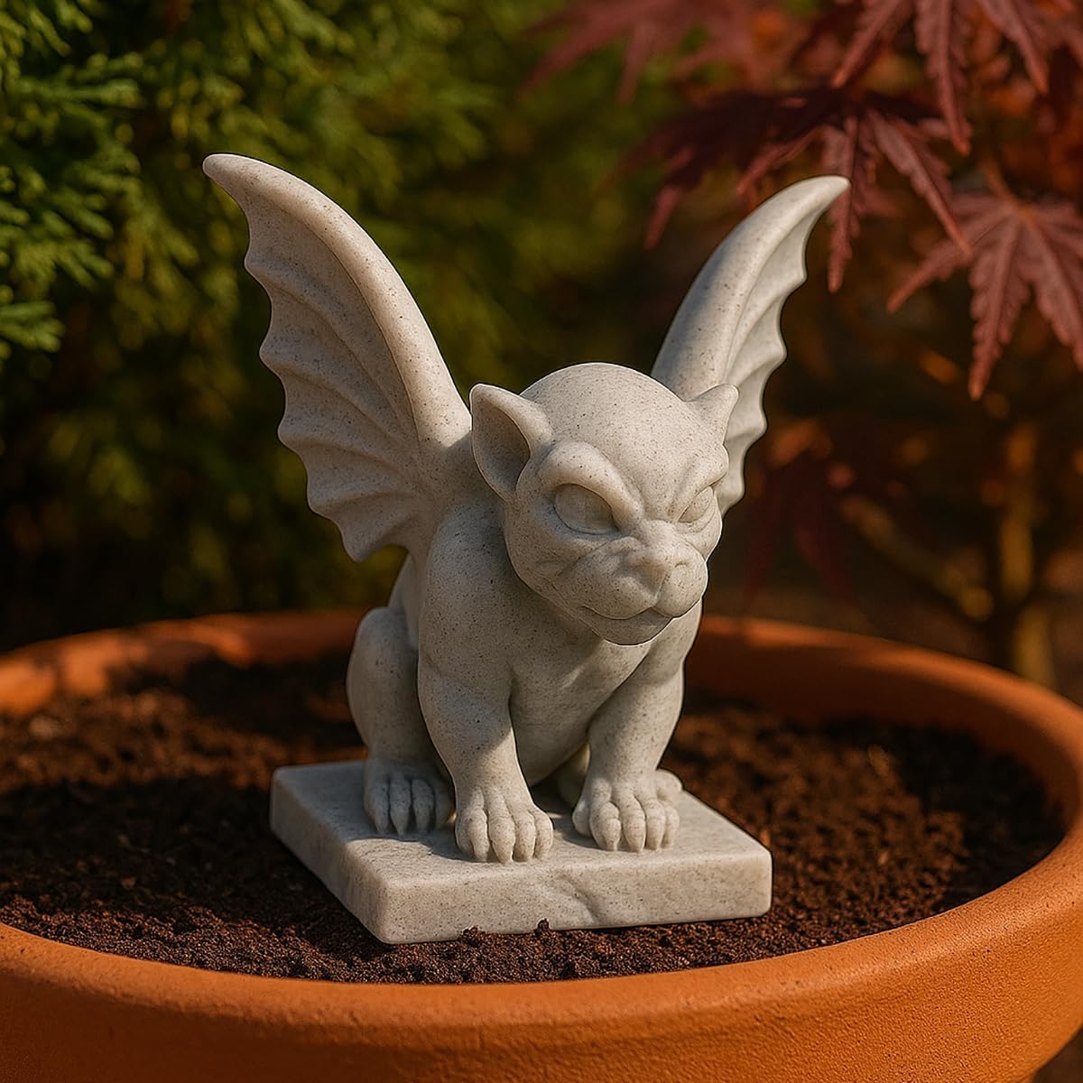 Cute Little Stone Statue Ghost, Desktop Sculpture Ornament, 3D Printed Winged Desktop Decoration (Medium)