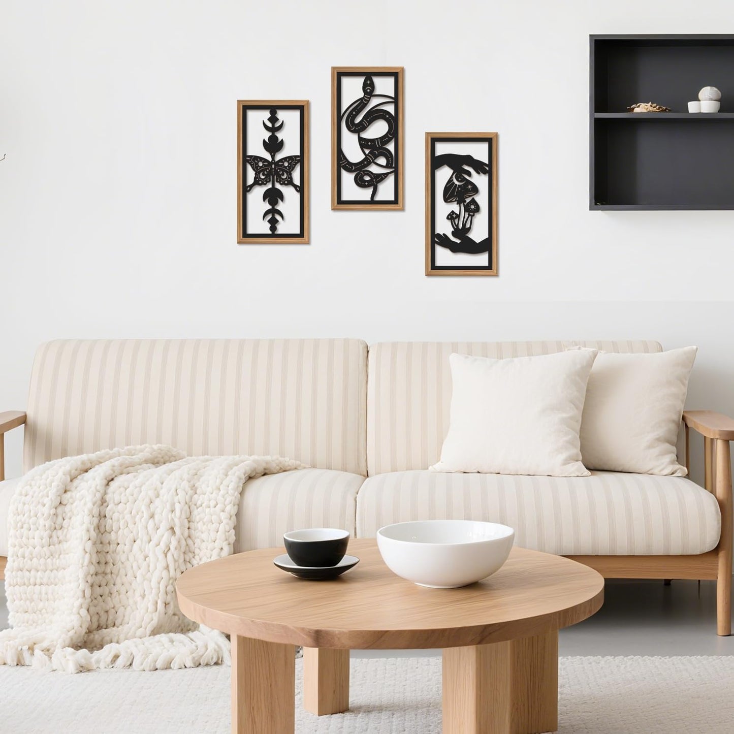 IARTTOP 3 Pcs Black Gothic Wall Art Boho Witchy Moon Phases Butterfly Wood Wall Decor Snake Decor Hanging Art Dark Mushroom Artwork Home Decor for Apartment Living Room Bedroom 7.9 x15.8 Inch