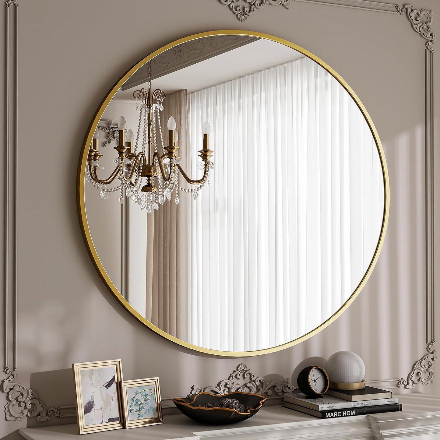 BEAUTYPEAK 40 Inch Round Mirror, Metal Frame Circle Mirror, Wall Mounted for Entryway, Bathroom, Vanity, Living Room, Gold