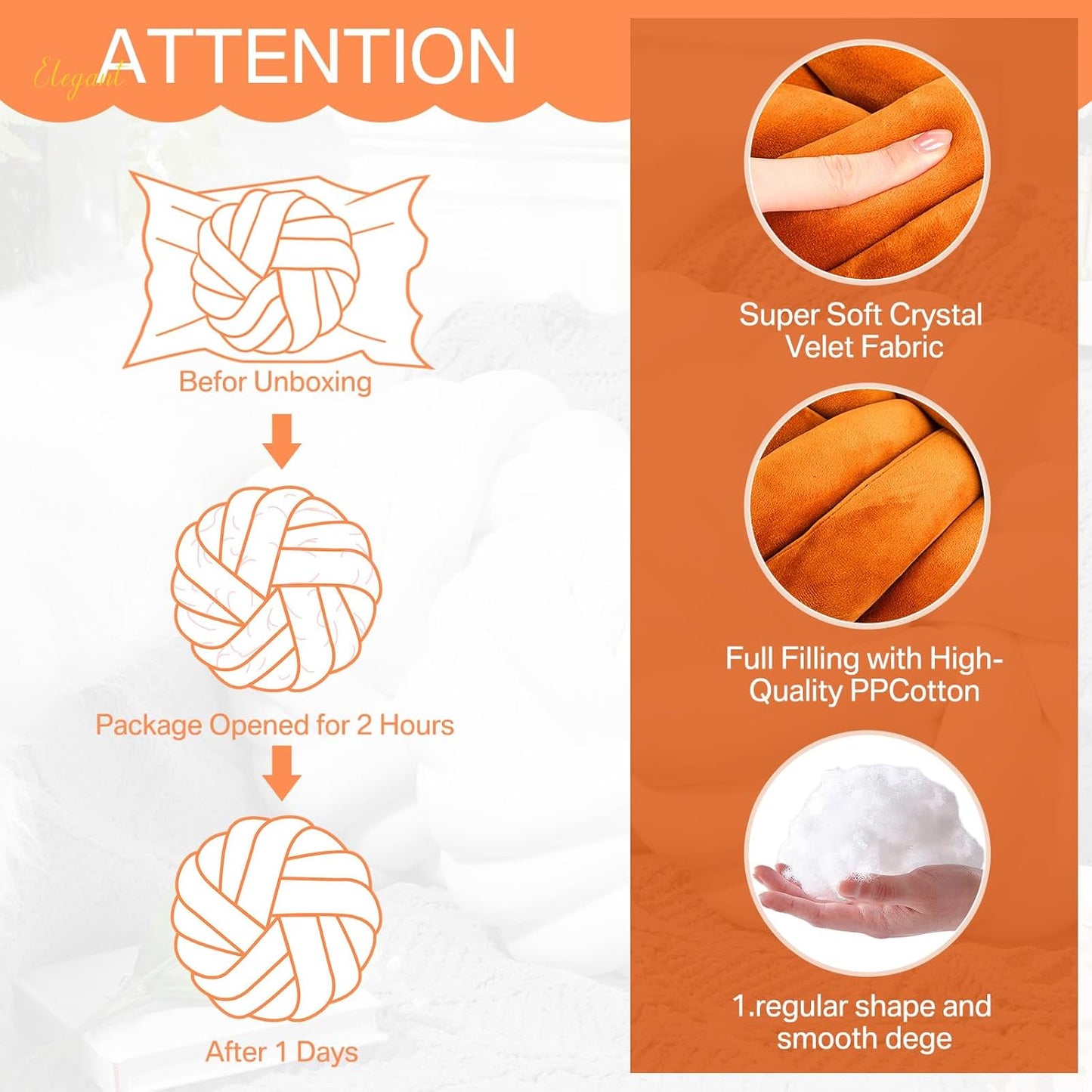 Fumete 2 Pcs 14 Inches Knot Pillow Round Throw Soft Plush Knot Ball Pillow Handmade Knotted Modern Home Decorative Cushion for Bed Bedroom, Sofa, Couch (Caramel Color)