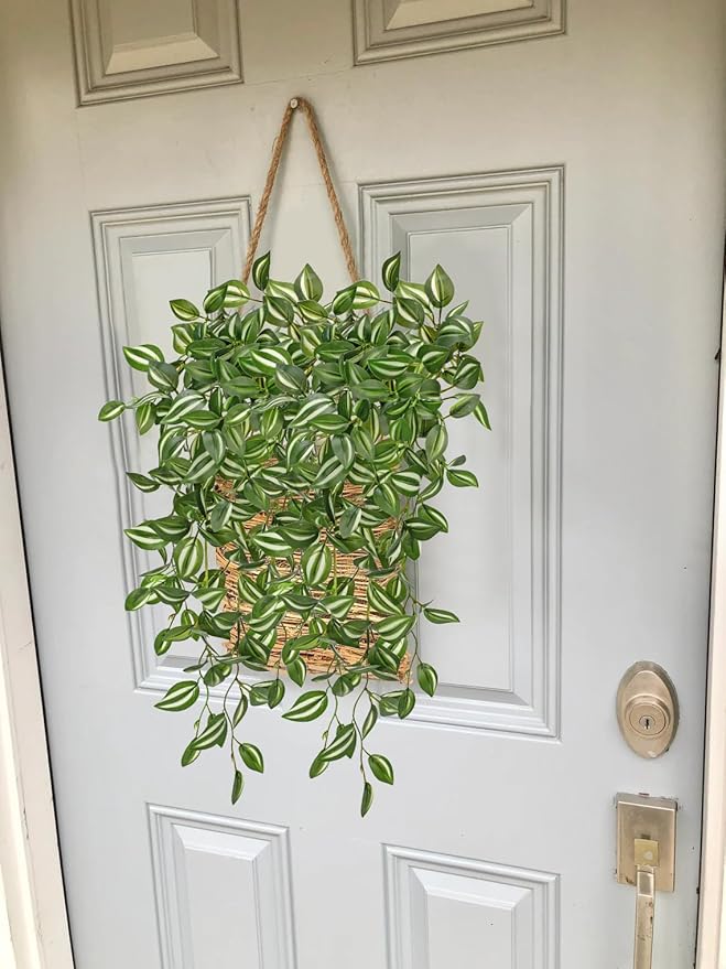 DILATATA Fake Hanging Plants Artificial Hanging Plants 22" Faux Wandering Jew Hanging Leaves Plants for Wall Shelf Home Indoor Outdoor Decor - 5 Pack