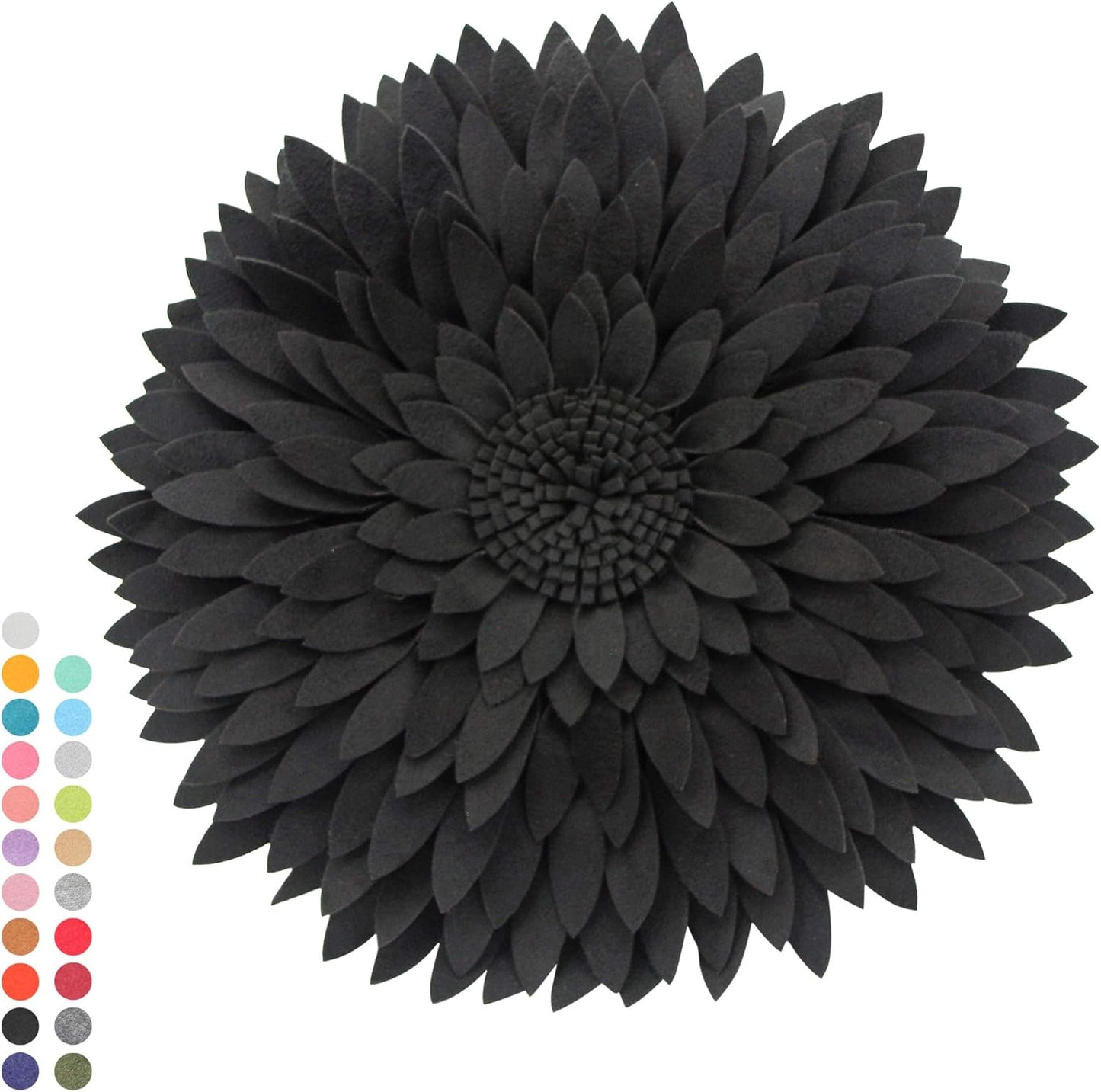 Contempo Lifestyles 3D Daisy Flower Pillow - Patented Design, Couch & Bed Decorative Pillow (18" Flower, 16" Pillow with Insert, Black)
