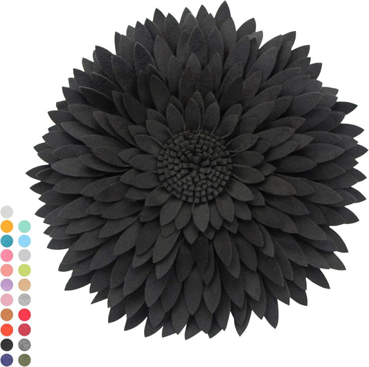 Contempo Lifestyles 3D Daisy Flower Pillow - Patented Design, Couch & Bed Decorative Pillow (18" Flower, 16" Pillow with Insert, Black)