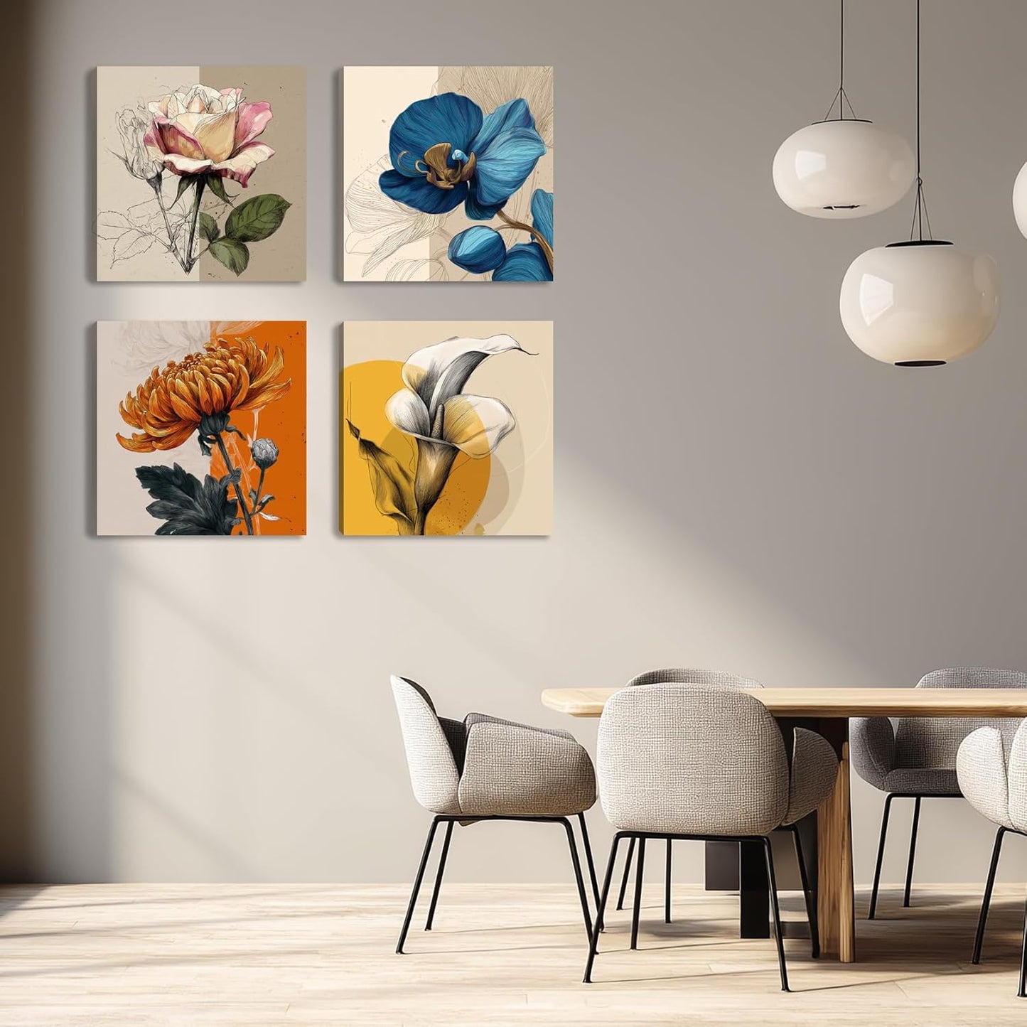 Framed Botanical Wall Art for Living Room Rustic Boho Floral Canvas Paintings Prints Flower Pictures for Farmhouse Hallway Bedroom Dining Room Bathroom Office Wall Decor ArtWork for Wall