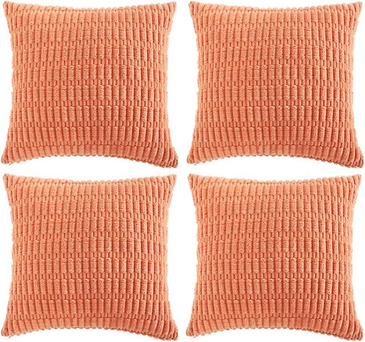 Fancy Homi 4 Packs Boho Coral Decorative Throw Pillow Covers 26x26 Inch for Living Room Couch Bed Sofa, Rustic Modern Farmhouse Home Decor, Soft Plush Corduroy Peach Cute Square Cushion Case 66x66 cm