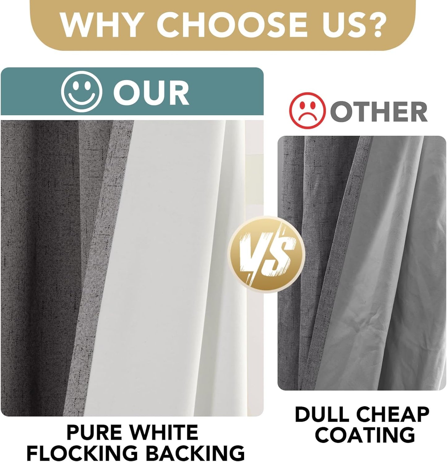 H.VERSAILTEX Linen Blackout Curtains 72 Inches Long 100% Absolutely Blackout Thermal Insulated Textured Linen Look Curtain Draperies Anti-Rust Grommet, Energy Saving with White Liner, 2 Panels, Grey