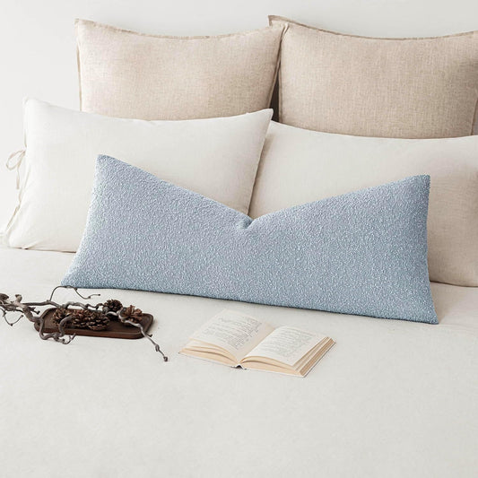 Foindtower Decorative Textured Boucle Throw Pillow Covers Accent Solid Pillow Cases Neutral Long Body Lumbar Couch Cushion Case for Chair Sofa Bedroom Living Room Home Decor 14x36 Inch,1PC,Light Blue