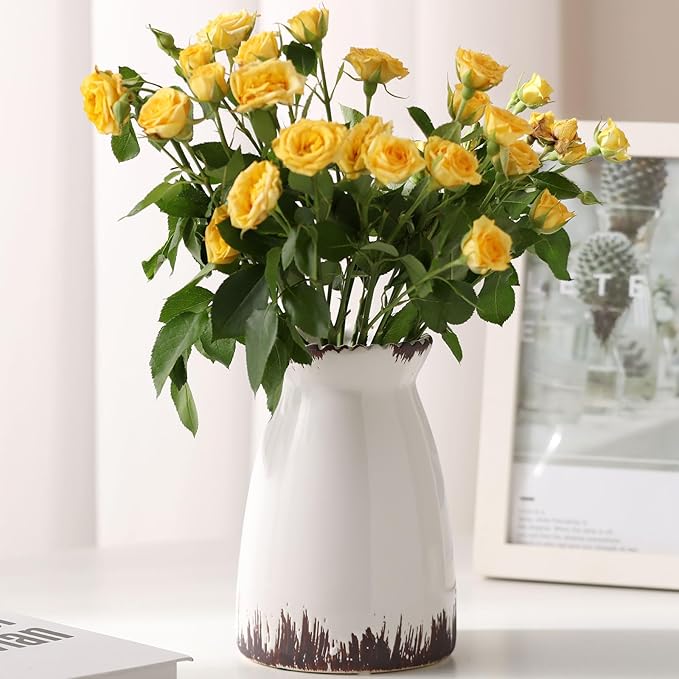 hjn White Flower Vase- Ceramic Vase for Decor, White vase for Flowers, Modern Vases for Living Room/Home Decor Accents/Entryway/Mantel/Bookshel