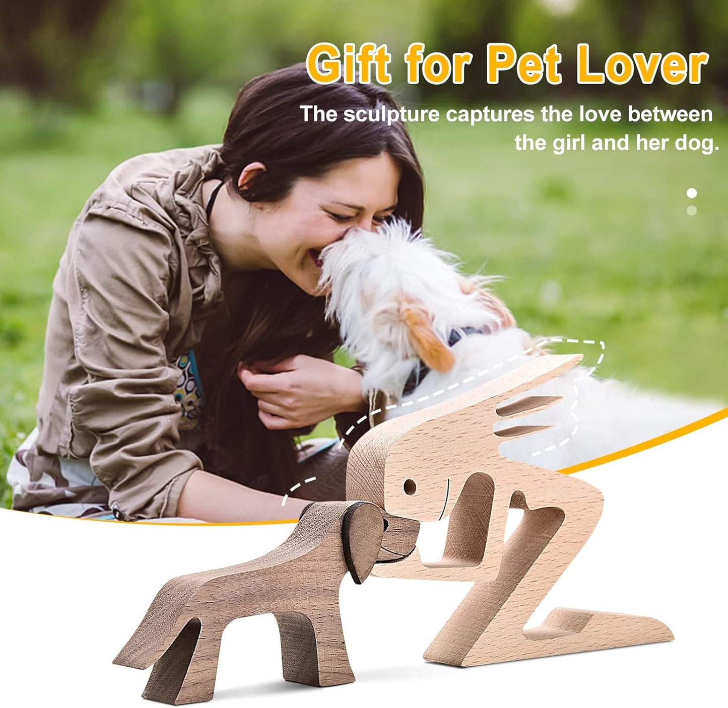 ISHINE Handmade Wooden Dog Gift, Wooden Carving Dog Statue for Home, Office, Living Room