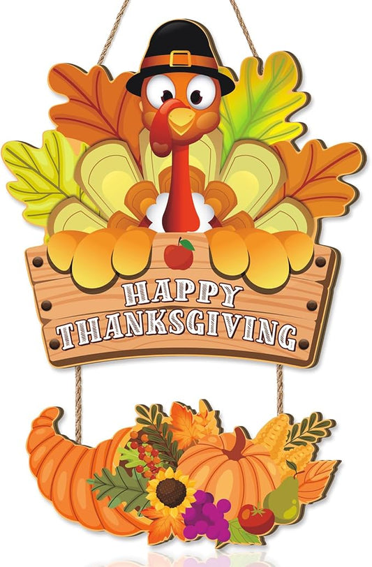 ﻿Ausril Fall Door Decor Turkey,Happy Thanksgiving Day Sign,Pumpkin Turkey Sign for Front Door,Welcome Autumn Wall Hanging,Harvest Thanksgiving Day Wreath for Home Farmhouse Porch Yard Party Outdoor