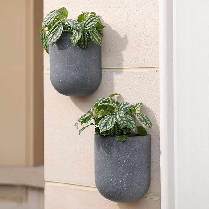 LA JOLIE MUSE Wall Hanging Planters for Indoor Plants，Hanging Flower Pots for Air Plants Succulent, Set of 2, 5.7L*4.1W*7H, Weathered Gray