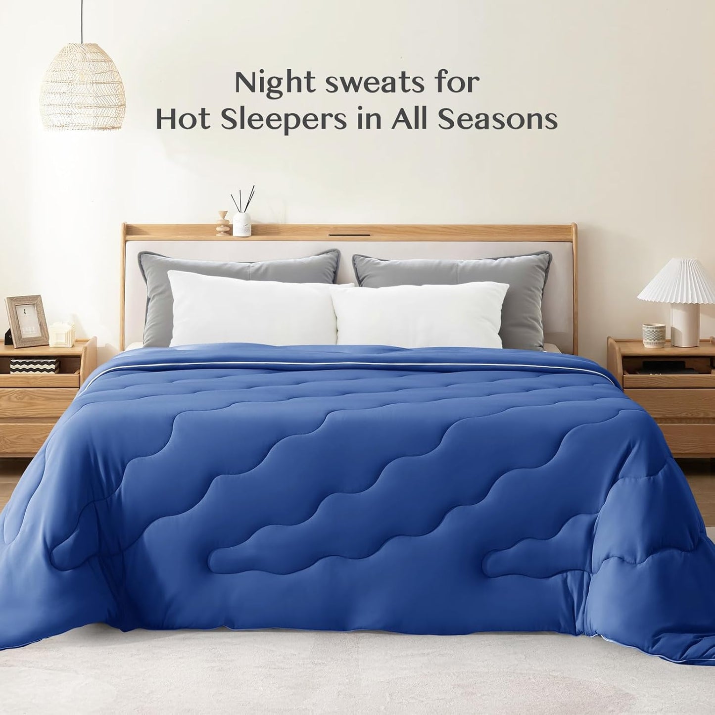 EASELAND All Season Cooling Comforter Queen, Cold Touch Fabric Absorbs Body Heat, 300GSM Super Soft, Cooling Blanket for Night Sweats Hot Sleeper (Navy Blue-All Season, Queen(90"x90"))