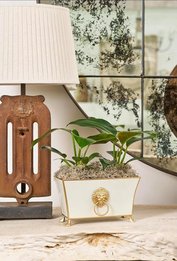 Jaye's Studio Paws and Claws Regency Fluted Rectangular Cachepot, Taupe Metal Planter for Indoor Plants, Rectangle Flower Plant Pot, Wedding Decor Centerpiece Planter, 12 Inch