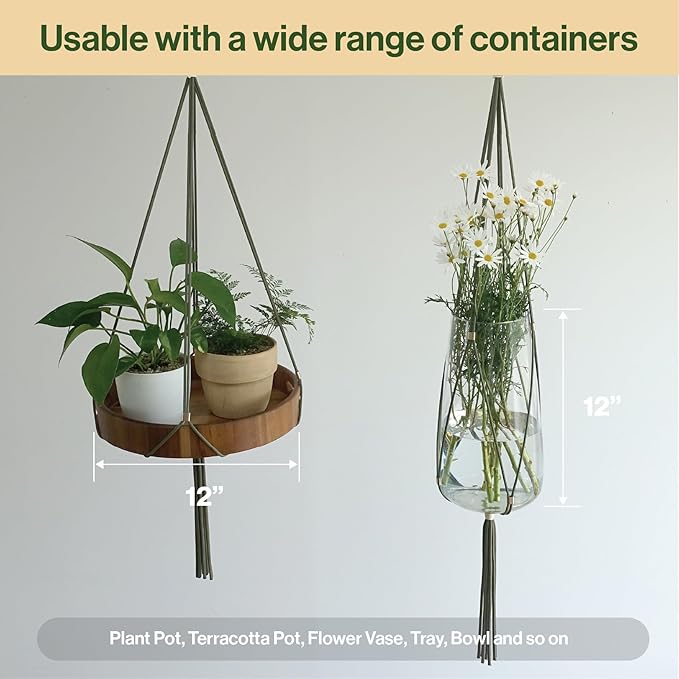 Macrame Plant Hanger Polyester Rope 42 Inch Outdoor Indoor Adjustable Hanging Planter for up to 10 Inch Plant Pot Modern Boho Home Decor (1, Forest Green/Ivory)