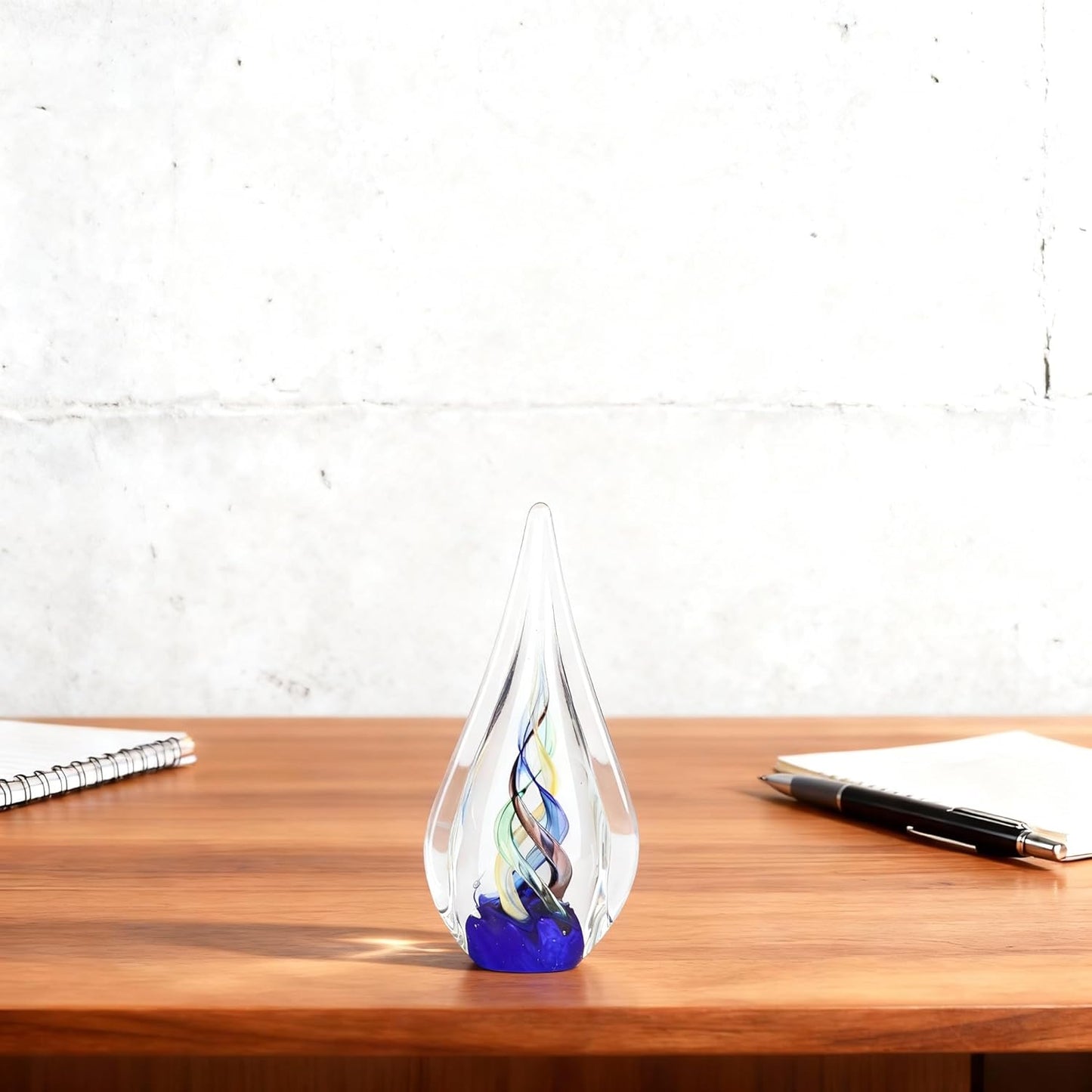 DOVDOV Blown Glass Sculpture, Blue Glass Art Collection Statue, Unique Mediterranean Water Drops Decorative Statue for Office, Bookshelf, Dresser, Living Room Coffee Table, Mantelpiece Filler