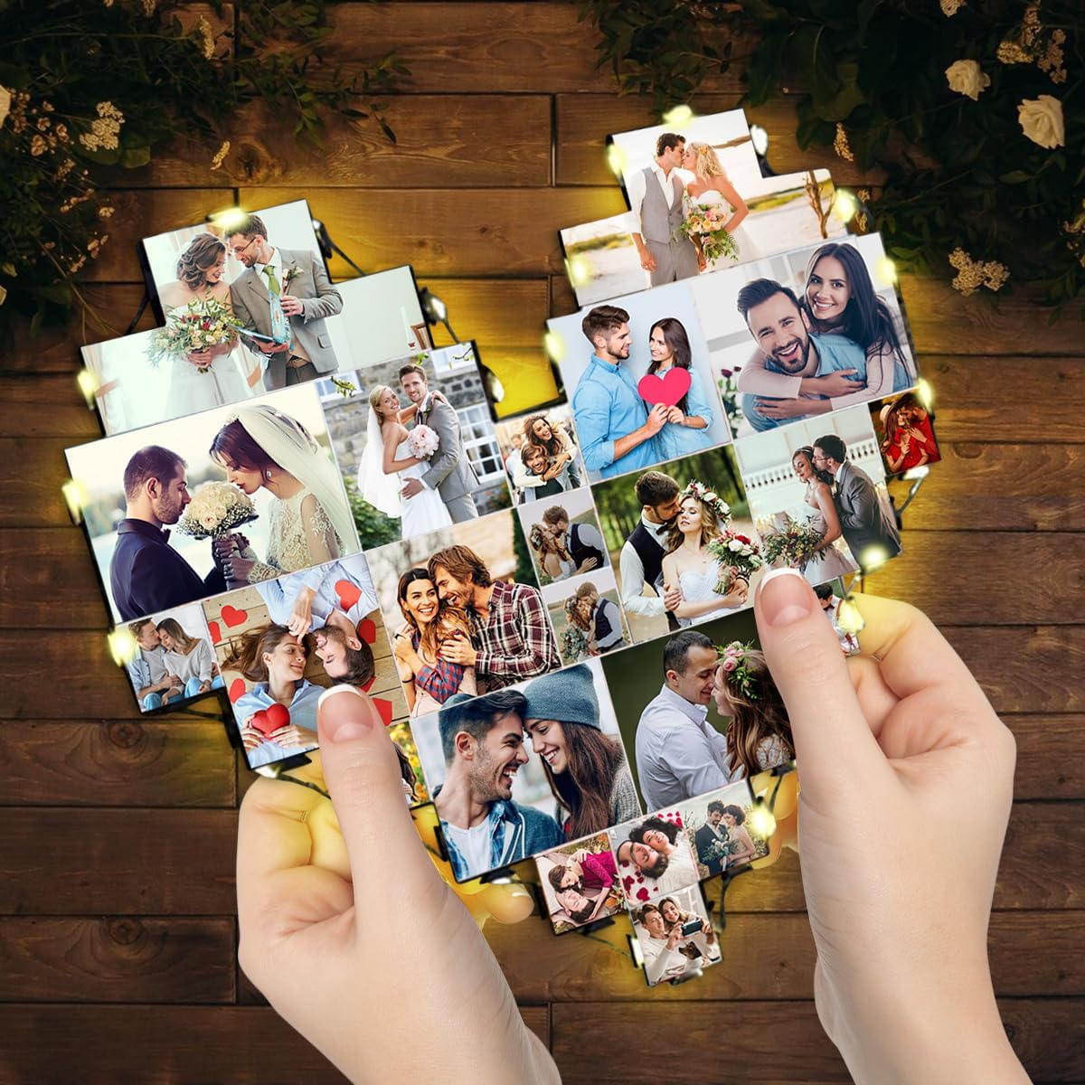 Heart Picture Frames Collage with custom 15 photo Wall Hanging Picture Frame with Led Light, Multi Photo Frame Collage for Family Pictures Wall Decor Gift For Mom Dad Father Lover Wife (15 photo)