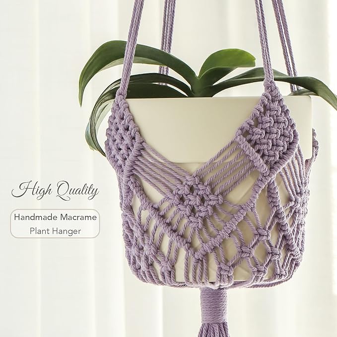 Hanging Planter with Patterns,2Packs Macrame Plant Hangers Indoor Macrame for up to 8 inch Pot Crochet Boho Plant Hanger Holder for Indoor Outdoor with 2S Shaped Stainless Steel Hooks (Purple)