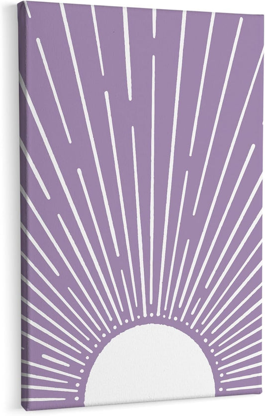 HIWX Vintage Abstract Boho Sun Framed Canvas Painting Wall Art Decor, Bohemia Boho Sunrise Sunshine Wall Art Artwork Home Decoration For Living Room Yoga Bedroom Bathroom 16x24 Inch（Purple）