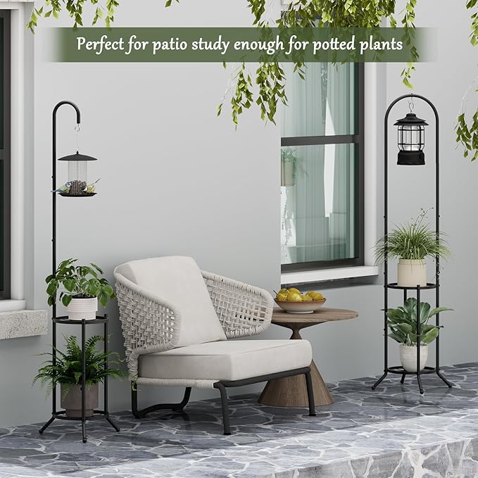 2-tier Hanging Plant Stand Indoor and Outdoor, Space-Saving Iron Plant Shelf, 3 Potted Flower Pot Stand ,Planter Holder for Bedroom Balcony Living Room Patio Garden( n-style)