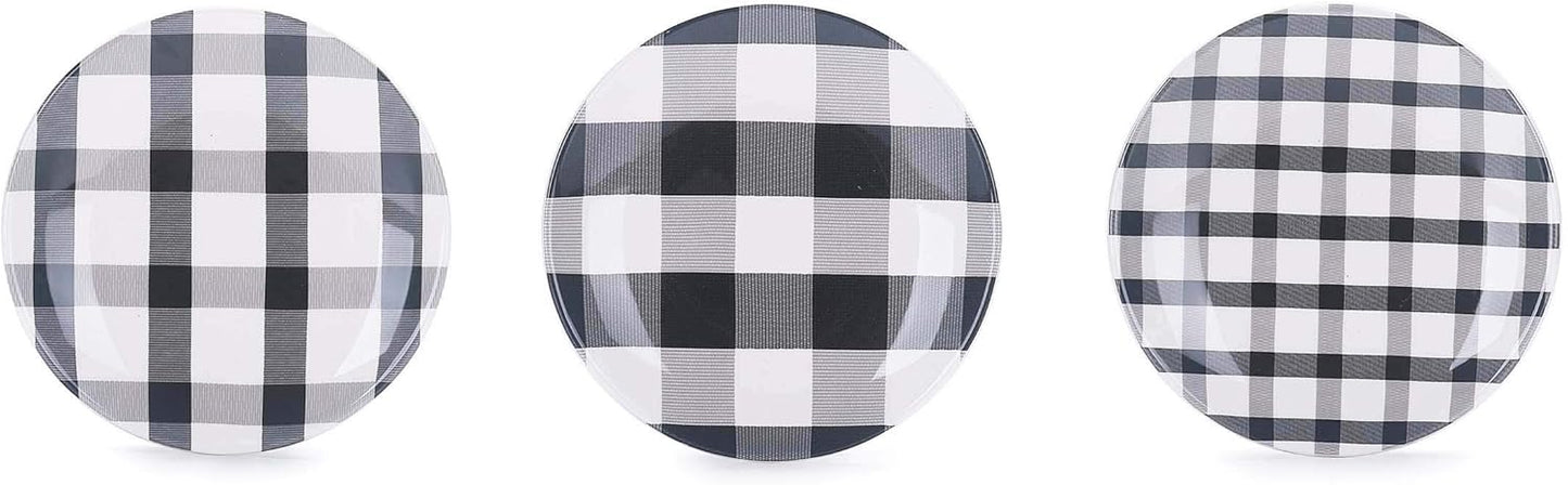 Bico Plaid Check Black and White Appetizer Plates Set of 6, 6 Inch Small Ceramic Dessert Plates for Snacks, Salad, Tablescape, Microwave and Dishwasher Safe, Gift for Housewarming and Thanksgiving