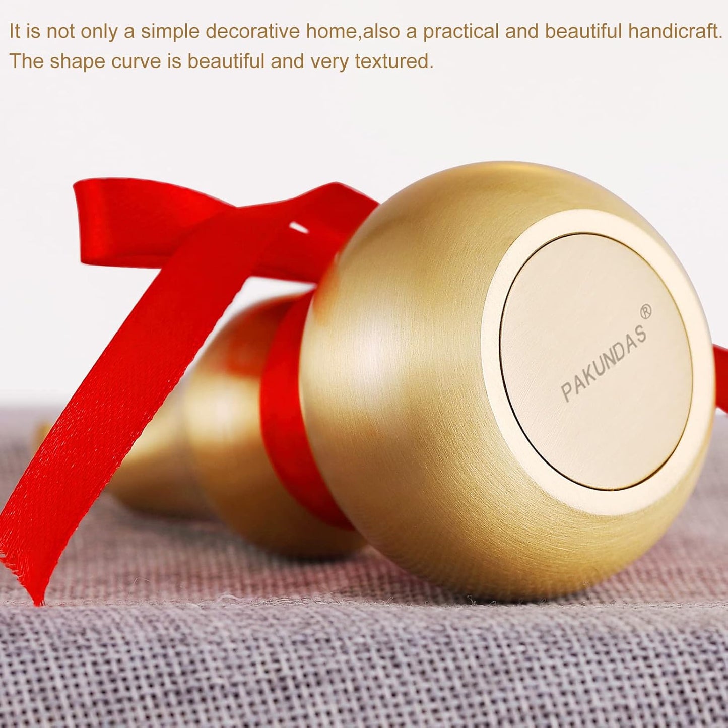 Feng Shui Decor Statue,Wu Lou Brass Gourd,with Red Luck Strip for Ideal Home Decoration,Collectible Figure Charm Amulet,6.36inch Tall,Full Brass,Hu Lu Bring Good Luck,Healthy,Wealth