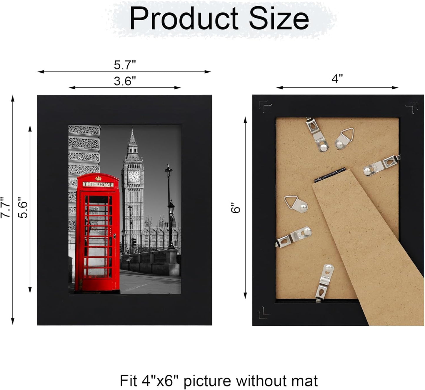 iRahmen 4x6 Picture Frame Set of 2 with HD Glass, Black Wood Photo Frames Display 3.5x5 Picture with Mat or 4 x 6 Without Mat for Horizontal or Vertical Tabletop and Wall Mounting