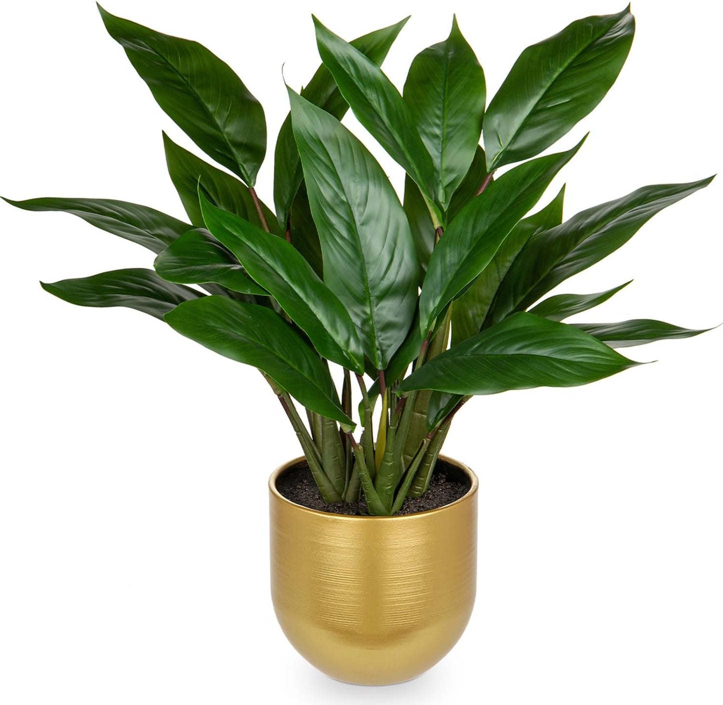 Fake Plants 17'' Faux Plants Artificial Potted Plants Indoor Realistic Fake Cast Iron Plant Artificial Plants with Gold Pot for Home Office Farmhouse Kitchen Bathroom Table Shelf Decor