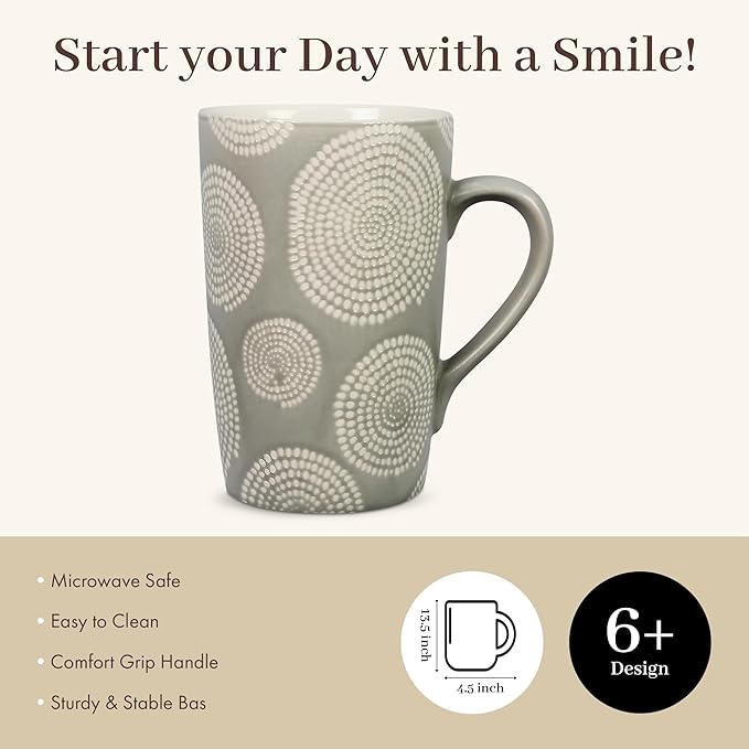 Young's Inc Large Ceramic Coffee Mug, Microwave-Safe Modern Style Mug, Unique Cups for Tea, Coffee, Cold Drinks, Gift for Coffee Lovers, Cooks, Birthday, Dishwasher Safe Kitchen Decor