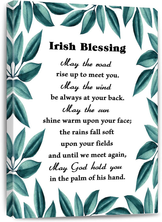 May The Road Rise Up To Meet You，Irish Blessing Canvas Wall Art Christian Green Watercolor Poster Positive Scripture Print Wedding Gift Home Living Room Bedroom Office Decor Framed 12 * 18 Inch