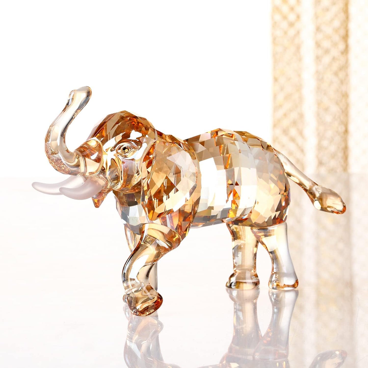 Crystal Lucky Elephant Figurine Collection Ornament Statue Animal Collectible Home Decor (Gold)