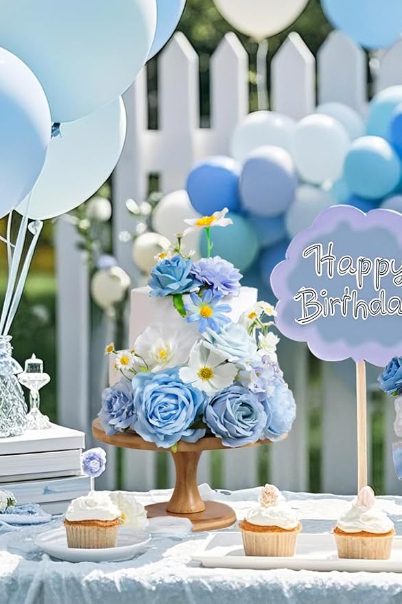 TINGE TIME Fake Flowers Artificial Flowers Peonies Bulbous Chrysanthemum Daisy Hydrangea Sunflower Violets Dahlia Daffodils Epiphyllum Orchid Cherry Blossom Camellia Leyaron (Light Blue)