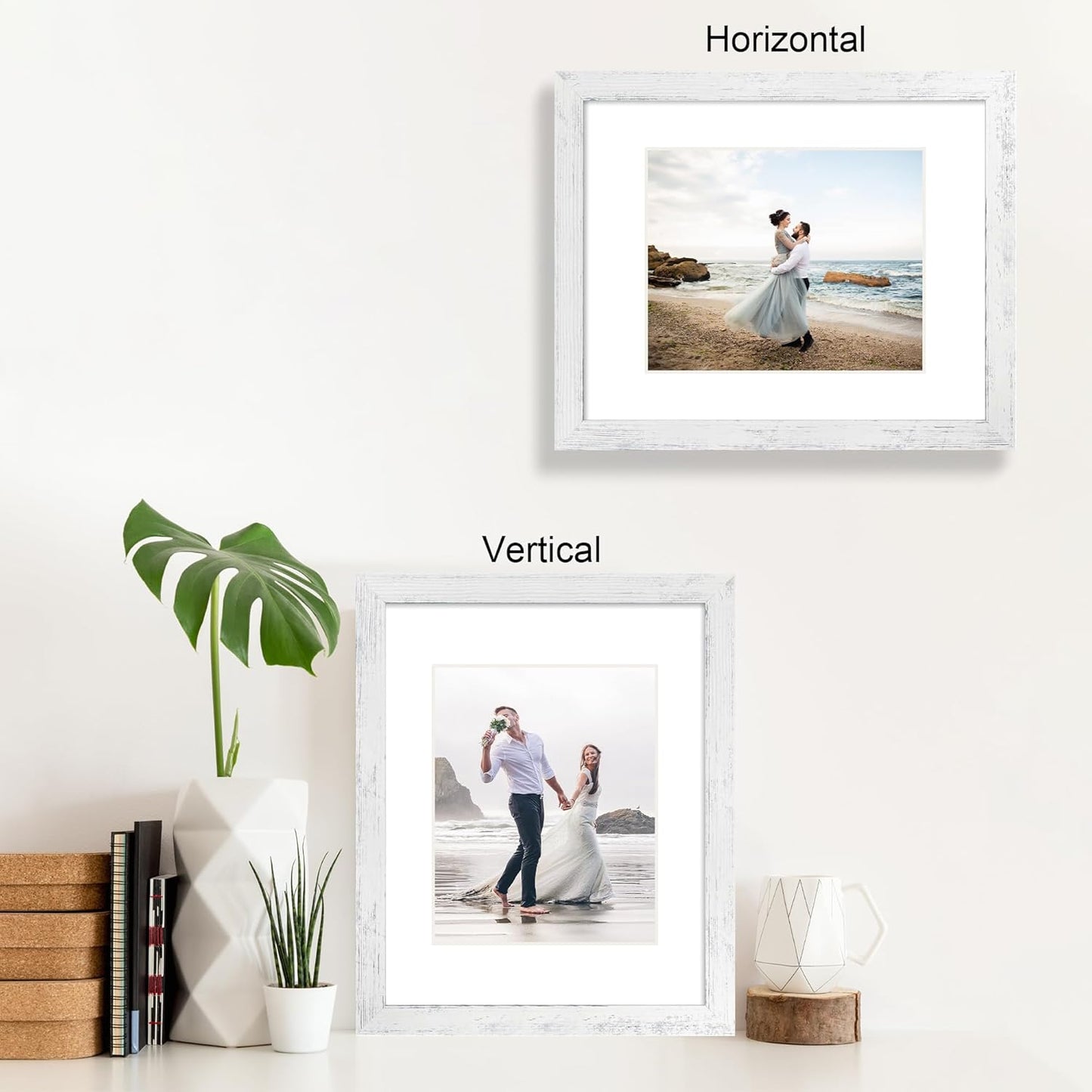 iRahmen 11x14 Picture Frame Set of 4 with Tempered Glass, Distressed White Frame Display 8x10 Picture with Mat or 11 x 14 Without Mat, Wood Rustic Photo Frames for Horizontal or Vertical Wall Mounting