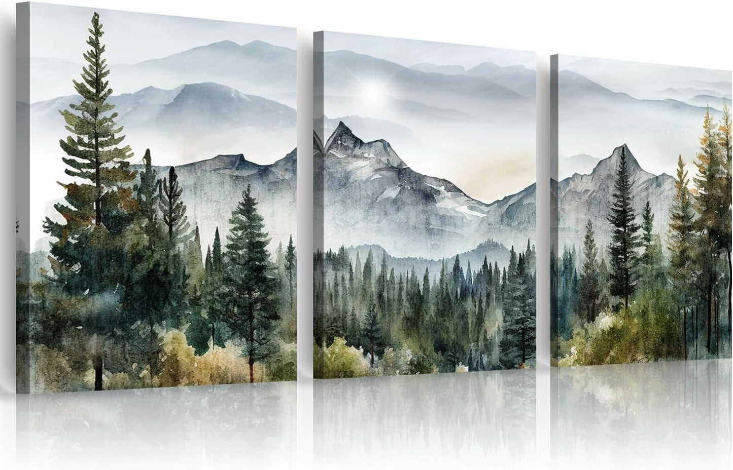 MHARTK66 3 Piece Framed Canvas Art Prints Wall Art for Living Room Modern Wall Decor for Bedroom Office Decor Abstract Mountain Forest Landscapes Ink Painting Ready to Hang Wall Pictures Home Decor