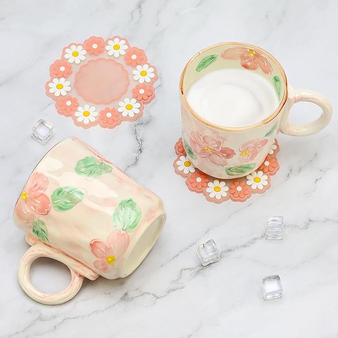 3D Cute Ceramic Coffee Mug Gifts for Women Her Grandma Mom Mugs Pretty Japanese Tea Cup Pink Porcelain Floral Mug Valentine Mothers Day Gift Ladies Female Christmas Gift Flower Teacup Lover Girly Mugs